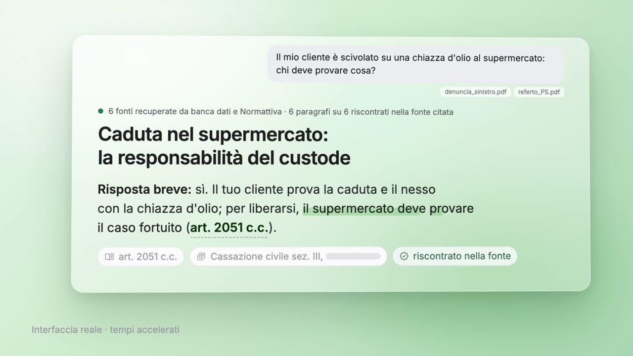 Schermata di LexNova Chat: la domanda, la fonte recuperata e il testo vigente