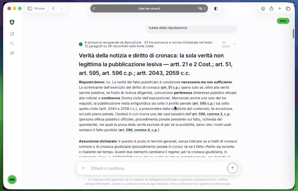 Schermata di LexNova Chat